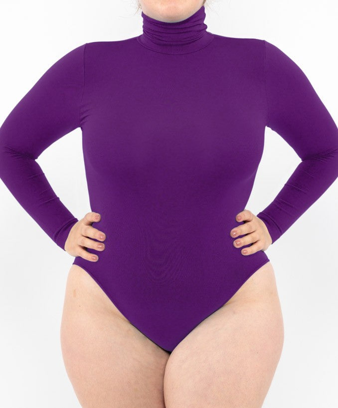 Body Curvy Manica Lunga Dolcevita Viola Indossato Taglie Forti | Leela Lab