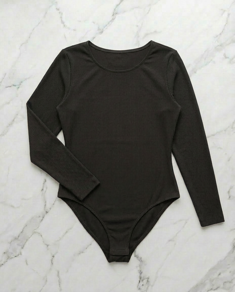 Body Costina Manica Lunga Nero Curvy per Taglie Forti | Leela Lab