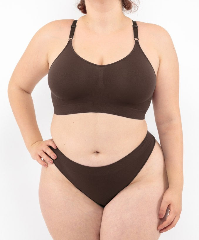 Bralette con Spallini Regolabili Caffè Curvy per Taglie Forti Plus Size | Leela Lab