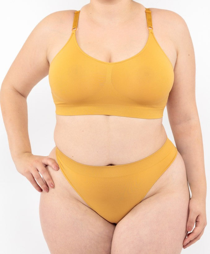 Bralette con Spallini Regolabili Ocra Curvy per Taglie Forti Plus Size | Leela Lab