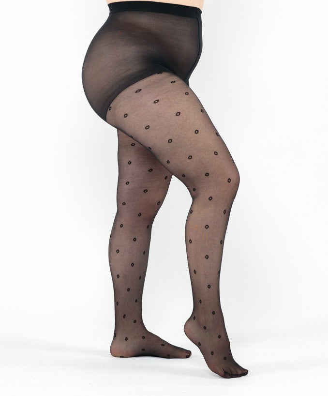 Collant Light Pois Eyelet 30 Den Nero Curvy per Taglie Forti | Leela Lab