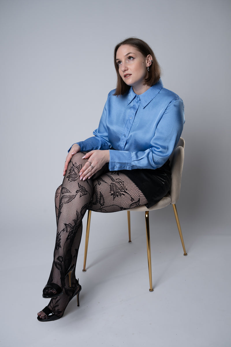 Dettaglio Motivo Floreale Effetto Pizzo Collant Rete Nero Curvy | Leela Lab