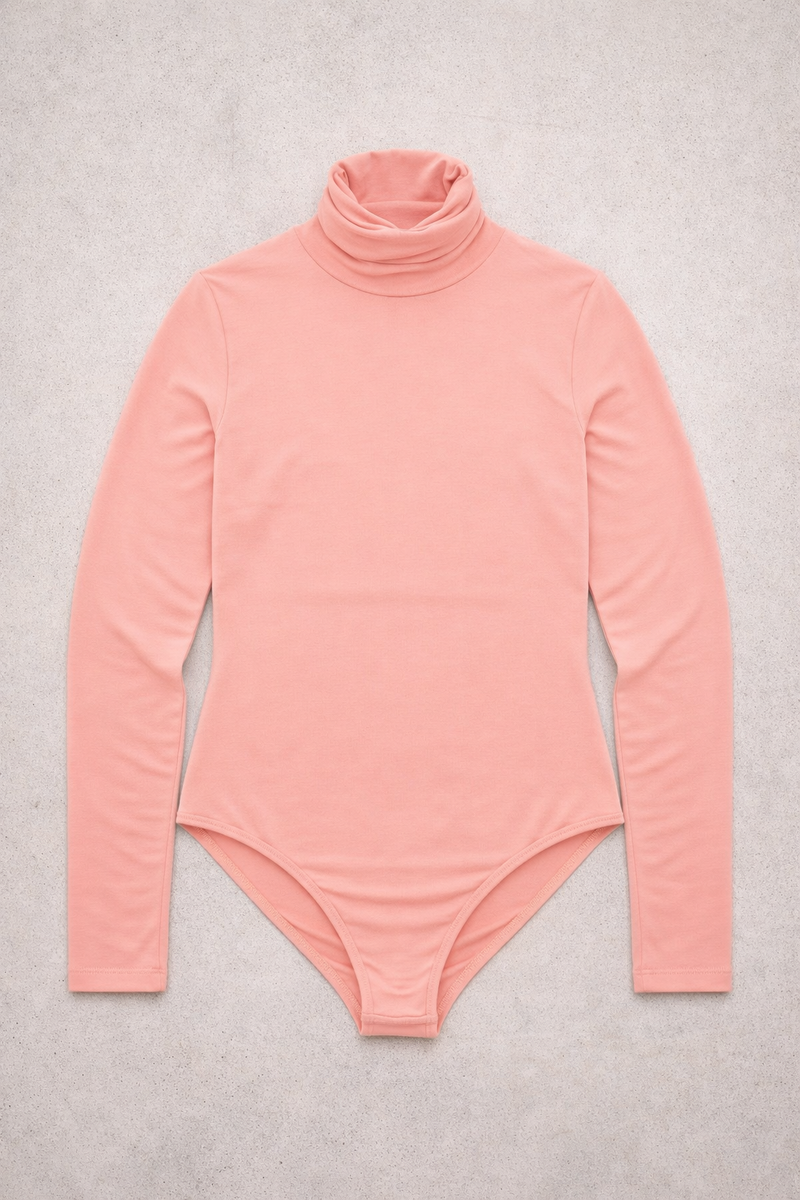 Body Manica Lunga Dolcevita Corallo Curvy per Taglie Forti | Leela Lab