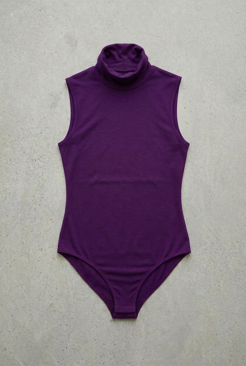 Body Dolcevita Senza Maniche Viola Curvy per Taglie Forti | Leela Lab