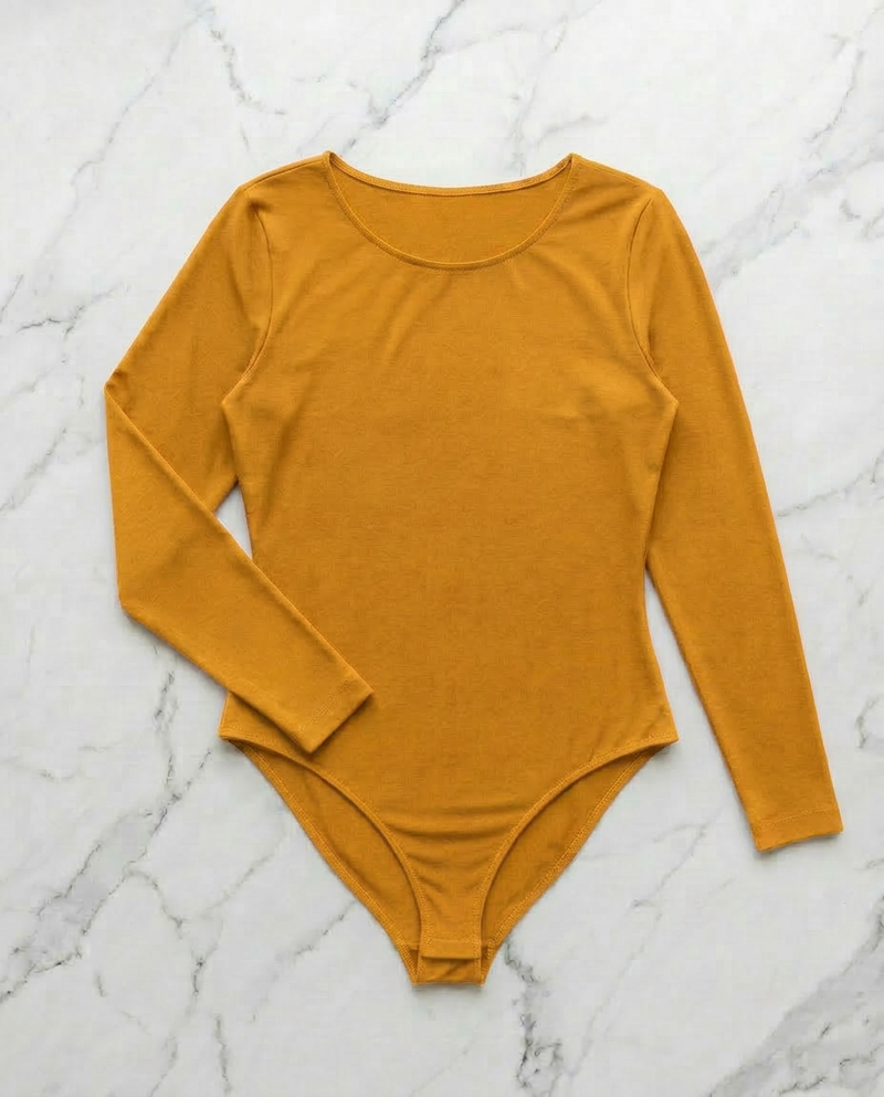 Body Manica Lunga Ocra Curvy per Taglie Forti | Leela Lab
