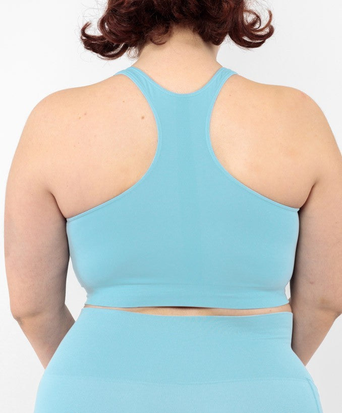 Sport Bralette Verde Acqua Seamless Curvy - Vista dettaglio Taglie Forti | Leela Lab